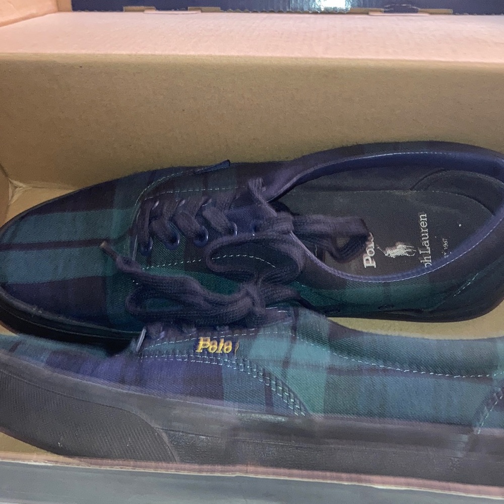 Blue and green plaid polo shoes